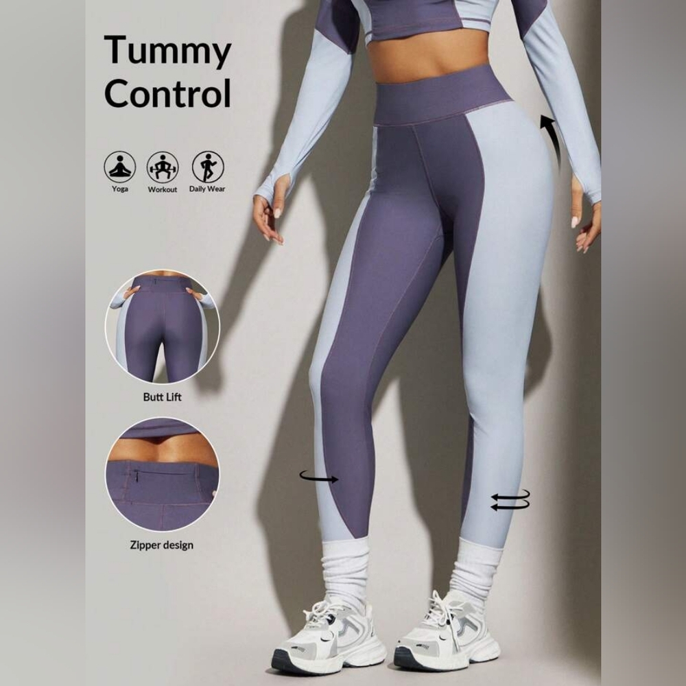 Stylish Blue and Gray High-Waist Leggings